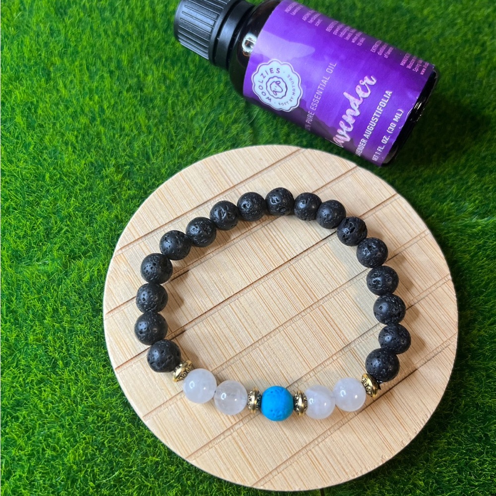 Lava Stone Coral Blue, White Agate Diffuser essential oil Bracelet